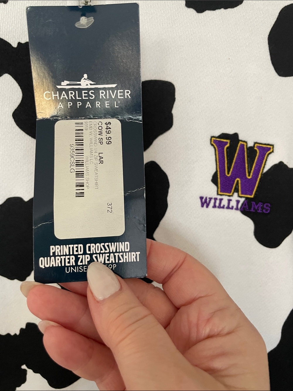 Charles River /Williams College Black & White Cow Print Quarter-Zip Sweatshirt - Picture 5 of 10